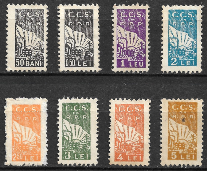 Rom&acirc;nia - 1956 - timbre de cotizație CCS din RPR - 8 val. - serie neuzată (RO37)