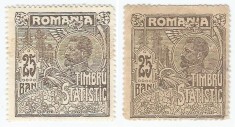 *Romania, lot 1069 cu 2 timbre fiscale statistice, 1920, hartie alba si gri, MH/MNH foto