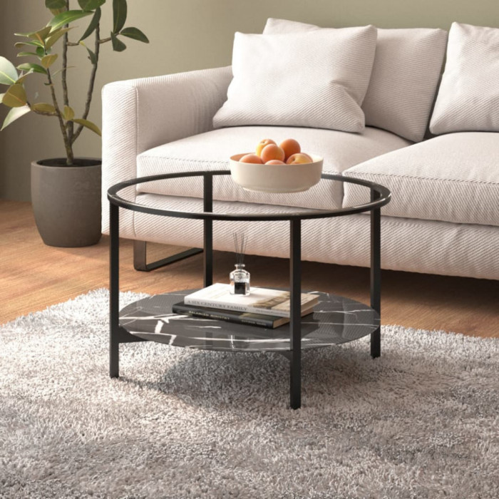 vidaXL Masă de ceai,negru și marmură neagră,70 cm sticlă securizată 331619
