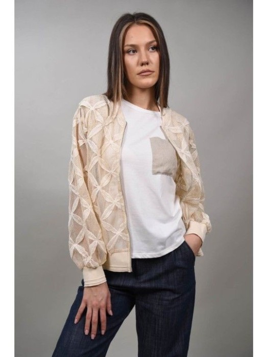 GEACA BOMBER SEMITRANSPARENTA CU STELUTE DALILA Bej TALIE UNICA