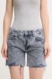 Pepe Jeans pantaloni scurți din bumbac REGULAR SHORT MW DISTRESSED femei, culoarea bleumarin, melanj, medium waist, PL801186UN4