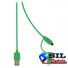 Cablu alimentare si sincronizare USB 2.0 A tata - micro B tata cu adaptor lightning, 1.0 m, verde foto