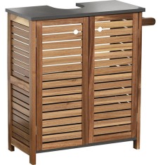 Mobilier Pentru Lavoar Din Lemn/Mdf Cu 2 Uși/1 Raft Interior/Suport Pentru Prosop Pe Lateral 70X30X66 Cm &ndash; Acacia | Mobilier Depozitare Baie
