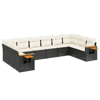 Set canapele de gradina cu perne, 10 piese, negru, poliratan foto