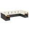 Set canapele de gradina cu perne, 10 piese, negru, poliratan