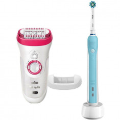 Set Epilator Silk-epil 9-521 SensoSmart + + Periuta de dinti electrica Oral-B PRO 500 Cross Action Cadou Braun Alb / Roz foto