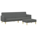 Canapea extensibila cu taburet, 2 locuri, gri inchis, textil