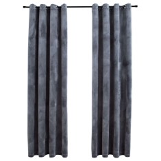 Draperii opace cu inele, 2 buc., antracit, 140x245 cm, catifea foto