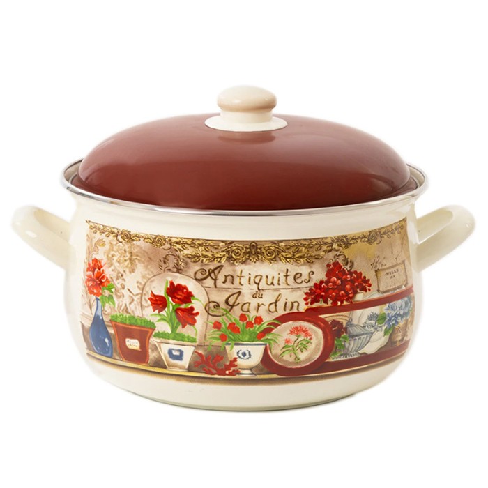 Cratita emailata cu capac din sticla Grunberg, 18 cm, 2.1 l, design traditional, Rosu