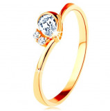 Inel din aur galben de 14K - lacrimă transparentă, două zirconii, braţe &icirc;ndoite - Marime inel: 57