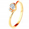 Inel din aur galben de 14K - lacrimă transparentă, două zirconii, braţe &icirc;ndoite - Marime inel: 59