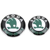 Set embleme Skoda, 90mm fata si 80mm spate, glossy, verde inchis