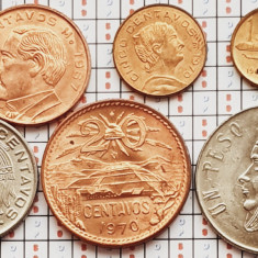 A042 Mexic set 6 monede 1, 5, 10, 20, 50 centavos 1 Peso 1967-1981 UNC