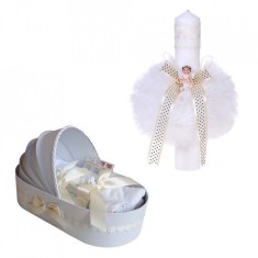Trusou botez in landou si lumanare cu ingeras, decor ivoire Denikos&reg; 113
