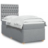 VidaXL Pat box spring cu saltea, gri deschis, 90x190 cm, textil