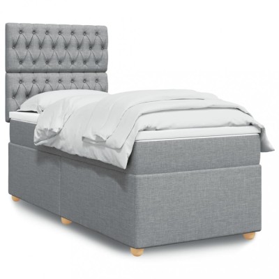 vidaXL Pat box spring cu saltea, gri deschis, 90x190 cm, textil 3291142 foto