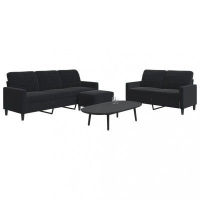 vidaXL Set de canapele cu perne, 3 piese, negru, catifea 3278406 foto