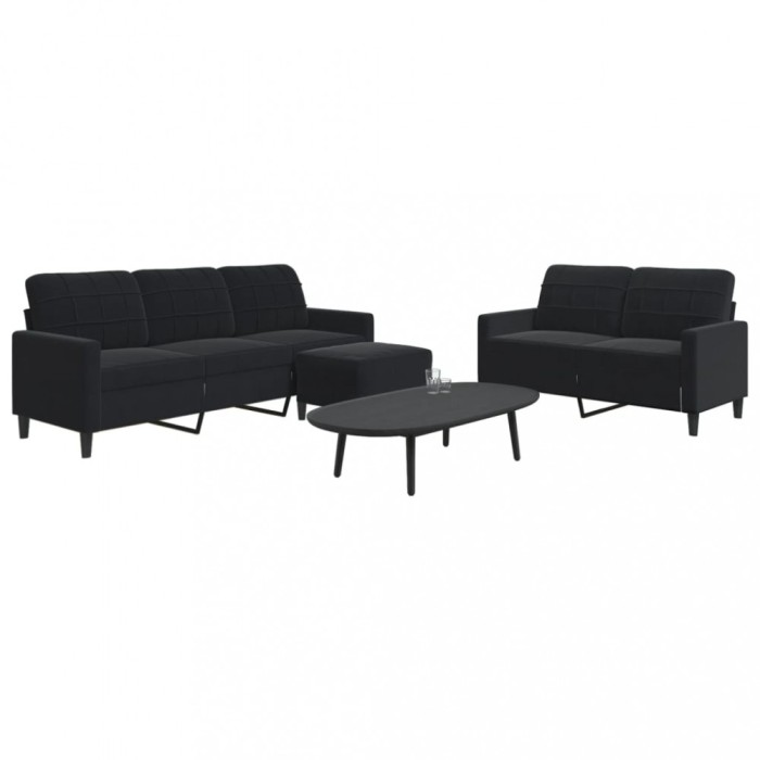 vidaXL Set de canapele cu perne, 3 piese, negru, catifea 3278406