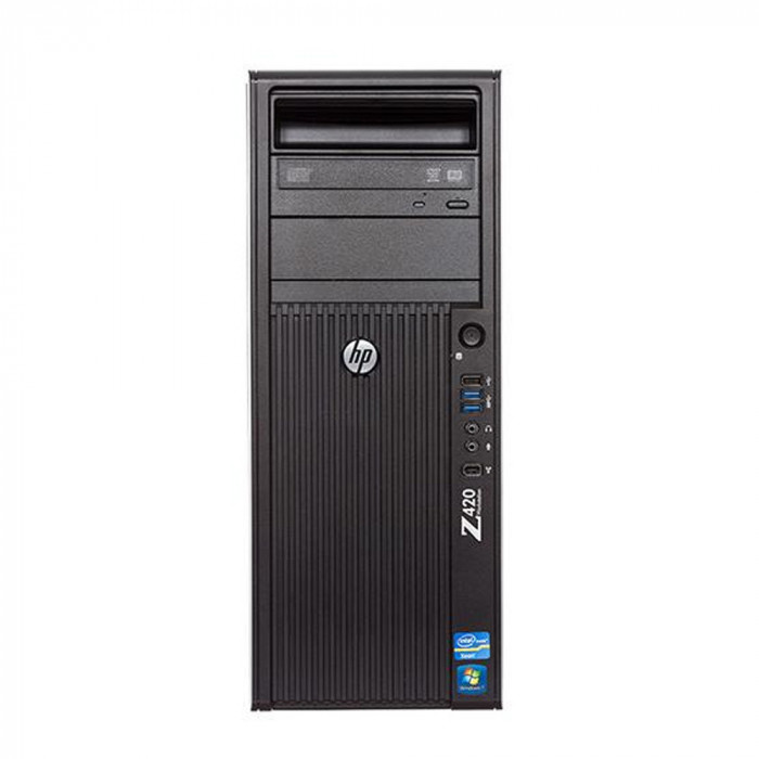 Unitate calculator Tower Workstation Second Hand, HP Z420 Workstation, Procesor Xeon E5 1620, Memorie RAM 8 GB, SSD 128 GB, DVD-Rom