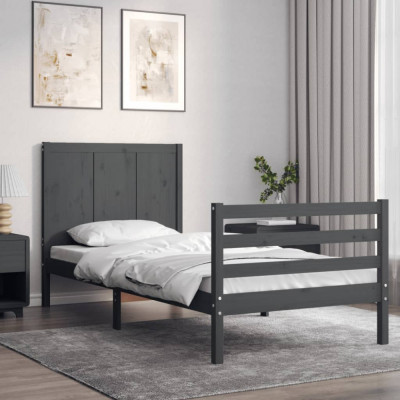 vidaXL Cadru de pat cu tăblie, gri, 90x200 cm, lemn masiv foto