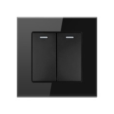 Intrerupator Dublu Cap Scara Cu Panou Din Sticla Securizata Techstar&reg; TGS 01, 220V, 16A, 86 X 86 Mm, Negru, cu 2 Module