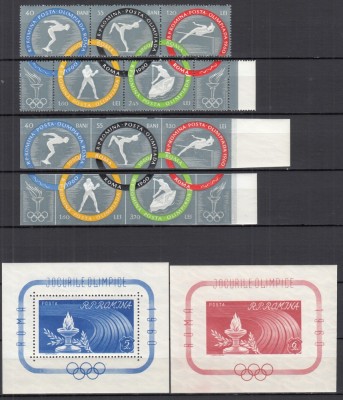 ROMANIA 1960 LP 494 LP 494 a LP 495 LP 496 JOCURILE OLIMPICE ROMA I SERII+COLITE DANTELAT+ NEDANTELAT STARE MNH foto