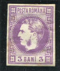 1870 , Lp 22 , Carol I cu favoriti 3 Bani violet aprins - M.H. foto