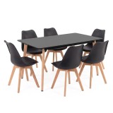 Set Sufragerie Leziter Silla 150 6+1 Negru, Masa MDF/Lemn 150cm, 6 Scaune Polipropilena/PVC