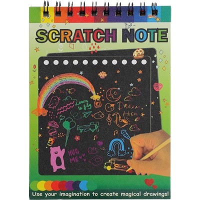 Caiet cu fise razuibile Cyrax, DIY Magic Scratch, 12 File, Curcubeu, Creion din Lemn, Cartonase negre, 14 x 10 cm, verde foto