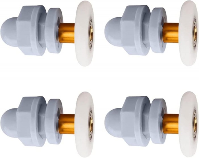 Set 4 role pentru usa de dus, Rezistente la uzura, Diametru 23 mm, Cupru/Nylon, Alb/Gri