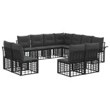vidaXL Set de canapele de exterior cu pernă 11 pcs Negru și Gri &icirc;nchis 3437711