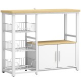 HOMCOM Etajeră de depozitare pentru bucătărie cu coșuri glisante și dulap, suport pentru cuptor cu microunde, 100 x 35 x 80 cm, alb | Aosom Romania