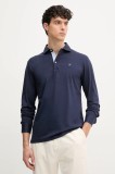 Hackett London longsleeve din bumbac culoarea albastru marin, neted, HM551004