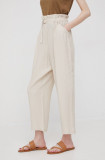 Cumpara ieftin Sisley pantaloni femei, culoarea bej, drept, high waist