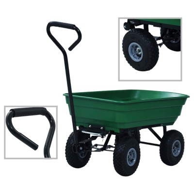 vidaXL Cărucior manual de grădină basculabil, verde, 300 kg, 75 L foto