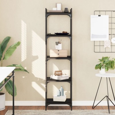 Gossi biblioteca cu 5 niveluri, negru, 40x30x154 cm, lemn prelucrat foto