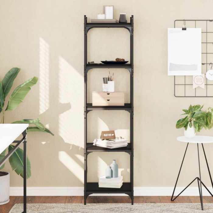 Gossi biblioteca cu 5 niveluri, negru, 40x30x154 cm, lemn prelucrat