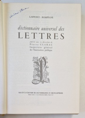 DICTIONNAIRE UNIVERSEL DES LETTRES, A -Z , PUBLIE SOUS LA DIRECTION DE PIERRE CLARAC , INSPECTEUR GENERAL DE ILUSTRUCTION PUBLIQUE de LAFFONT BOMPIAN foto