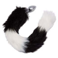 Dopuri anale cu codita - CalExotics Devin-o Salbatica Dop Anal cu Coada Alba si Neagra Perfecta pentru Joc Intim Aventuros