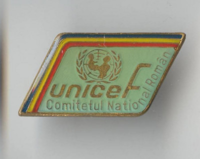 Insigna 1970 UNICEF COMITETUL NATIONAL ROMAN - Pionieri tineret foto