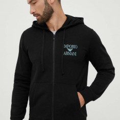 Emporio Armani Underwear bluză lounge culoarea negru, cu glugă, cu imprimeu