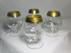 Set 4 pahare cognac, cristal, super lux, aur 24k, colectie, cadou foto