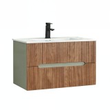 Trent 80 dulap de baie inferior cu chiuvetă ceramică (2 sertare) stejar verde-oliv-sunset