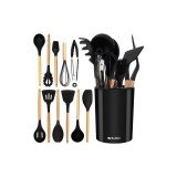 Ustensile bucatarie / gatit RUHHY 21804, 12 bucati/set, silicon/lemn, recipient de pastrare