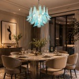 Candelabru Cristal AZURE Eleganza 4xE14, D50 cm, Albastru, Inaltime Reglabila, Metal si Cristal