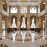 Candelabru Cristal LAGOM LED cu Telecomanda, Suspendat, 30 Surse, 90W, Lumina Calda/Neutra/Rece, Diametru 60cm, Inaltime Reglabila, Auriu, Metal si Cr