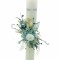 Lumanare pentru botez, 40 cm, cu trandafir criogenat, hortensii criogenate, flori naturale uscate (personalizabila cromatic si cu text)