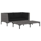 Cumpara ieftin Set mobilier gradina 3 piese, gri inchis, poliratan semi-rotund