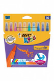 Set 10 carioci lavabile cu varf tip pensula,Bic Kids Visaquarelle