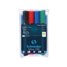 Marker SCHNEIDER Maxx 290, pentru tabla de scris+flipchart, varf rotund 2-3mm, 4 cul/set - (N, R, A, V)